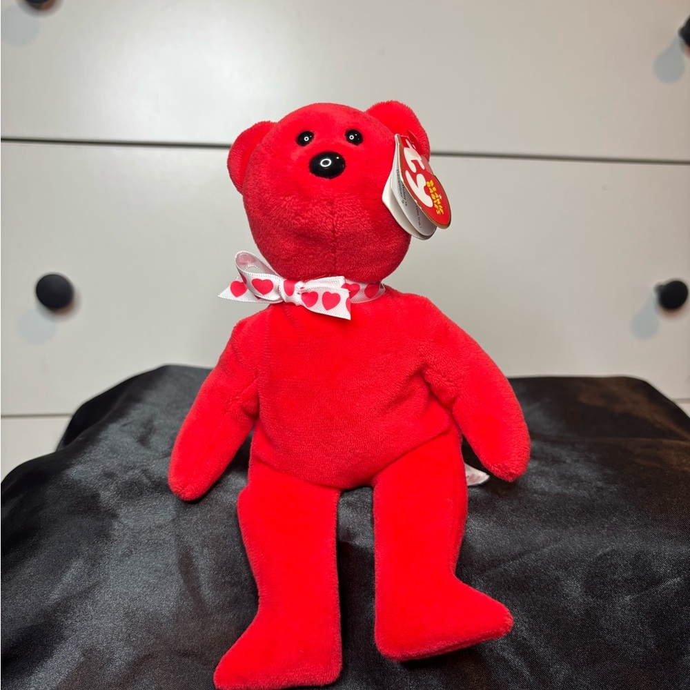 Valentines Amora Beanie Baby Bear with Heart Bow